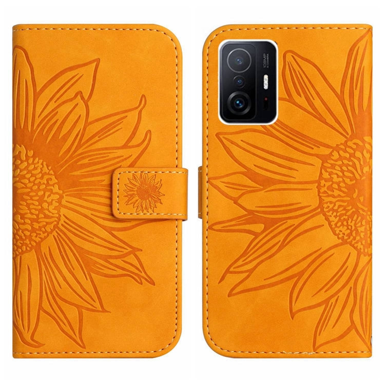 For Xiaomi 11T / 11T Pro Skin Feel Sun Flower Pattern Flip Leather Phone Case with Lanyard