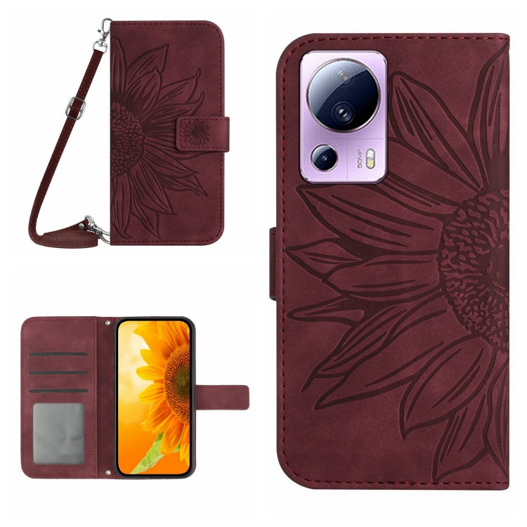 For Xiaomi Civi 2 / 12 Lite NE Skin Feel Sun Flower Pattern Flip Leather Phone Case with Lanyard