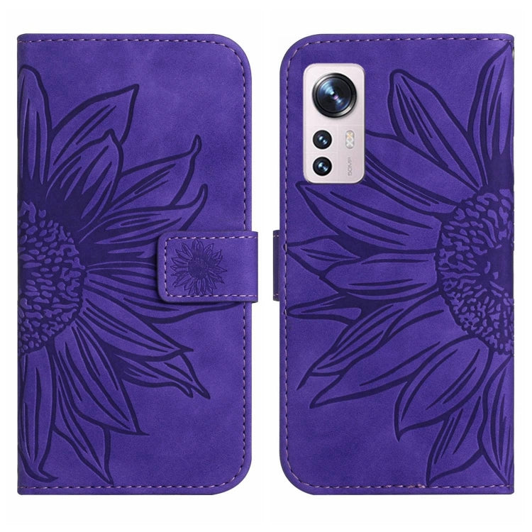 For Xiaomi 12 Pro Skin Feel Sun Flower Pattern Flip Leather Phone Case with Lanyard