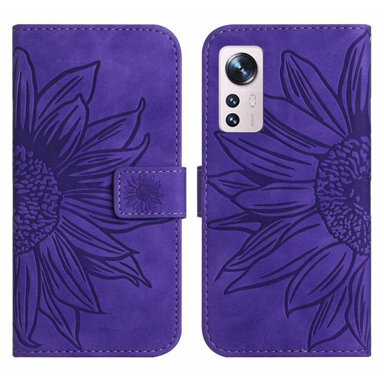 For Xiaomi 12 / 12X Skin Feel Sun Flower Pattern Flip Leather Phone Case with Lanyard