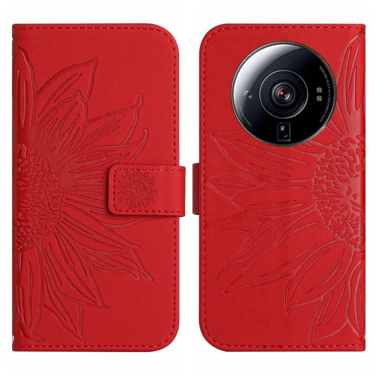 For Xiaomi 12S Ultra Skin Feel Sun Flower Pattern Flip Leather Phone Case with Lanyard