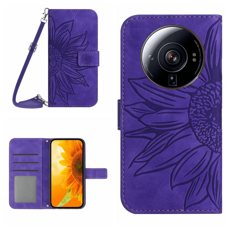 For Xiaomi 12S Ultra Skin Feel Sun Flower Pattern Flip Leather Phone Case with Lanyard