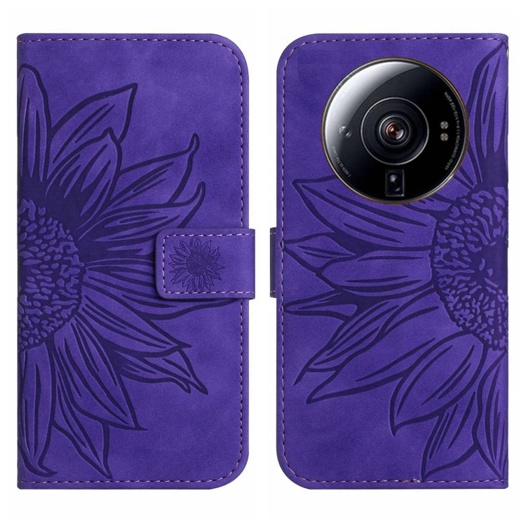 For Xiaomi 12S Ultra Skin Feel Sun Flower Pattern Flip Leather Phone Case with Lanyard