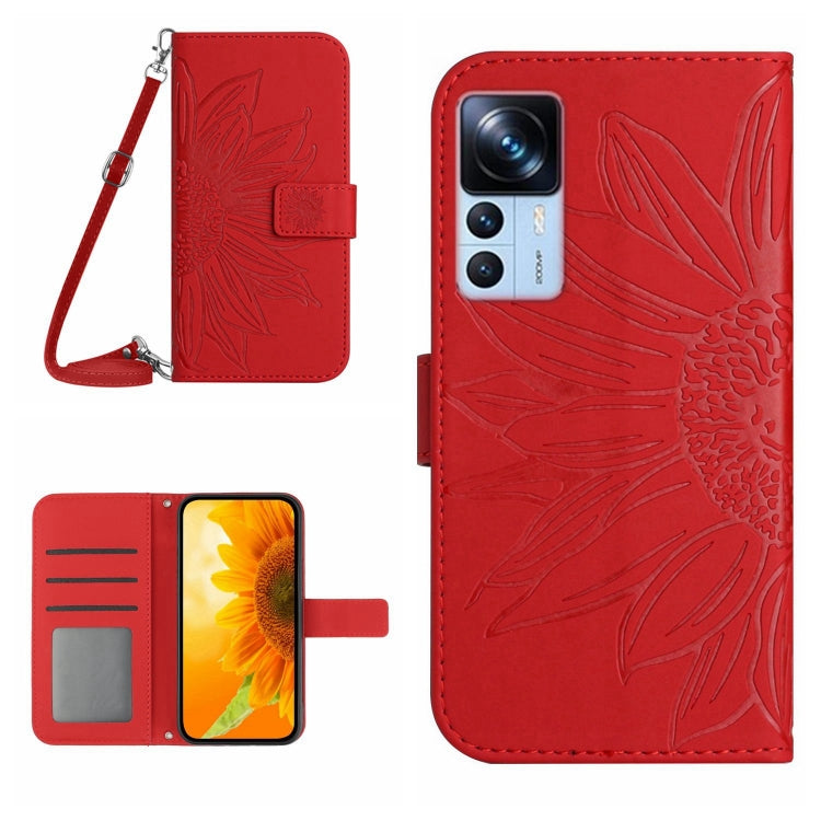 For Xiaomi 12T / 12T Pro Skin Feel Sun Flower Pattern Flip Leather Phone Case with Lanyard