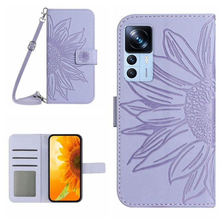 For Xiaomi 12T / 12T Pro Skin Feel Sun Flower Pattern Flip Leather Phone Case with Lanyard