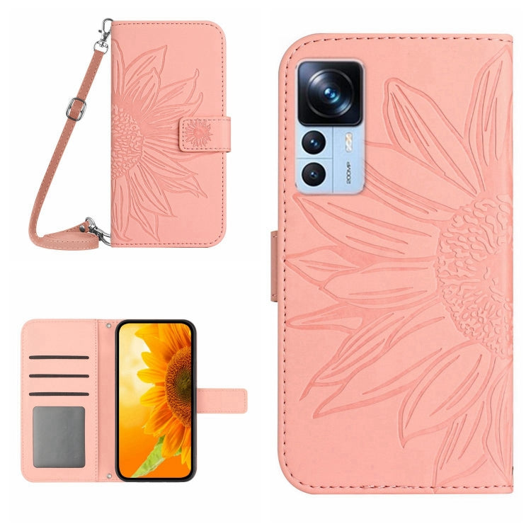 For Xiaomi 12T / 12T Pro Skin Feel Sun Flower Pattern Flip Leather Phone Case with Lanyard