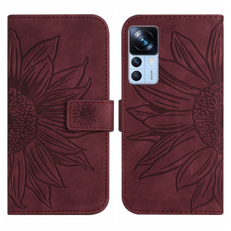 For Xiaomi 12T / 12T Pro Skin Feel Sun Flower Pattern Flip Leather Phone Case with Lanyard