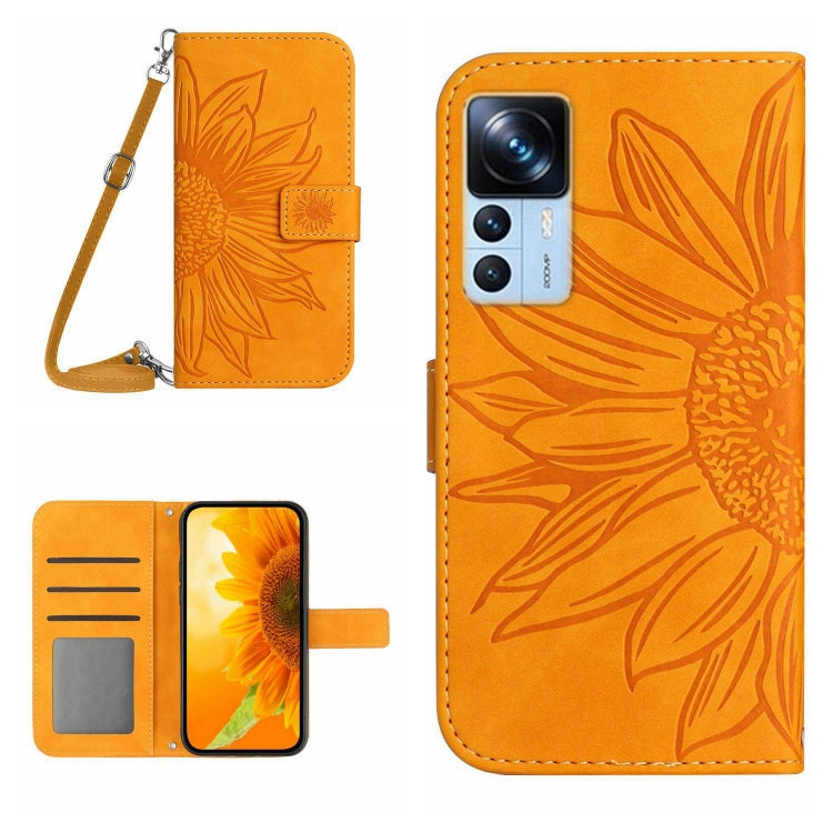 For Xiaomi 12T / 12T Pro Skin Feel Sun Flower Pattern Flip Leather Phone Case with Lanyard