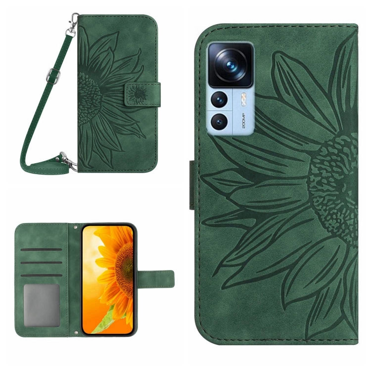 For Xiaomi 12T / 12T Pro Skin Feel Sun Flower Pattern Flip Leather Phone Case with Lanyard