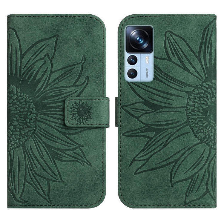 For Xiaomi 12T / 12T Pro Skin Feel Sun Flower Pattern Flip Leather Phone Case with Lanyard