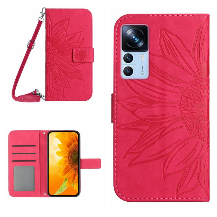 For Xiaomi 12T / 12T Pro Skin Feel Sun Flower Pattern Flip Leather Phone Case with Lanyard