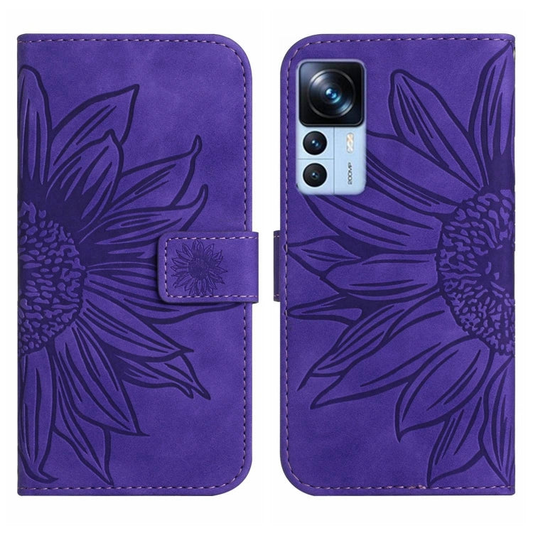For Xiaomi 12T / 12T Pro Skin Feel Sun Flower Pattern Flip Leather Phone Case with Lanyard