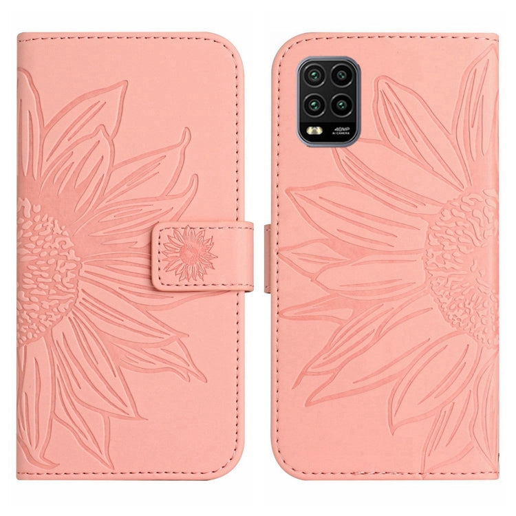 For Xiaomi Mi 10 Lite Skin Feel Sun Flower Pattern Flip Leather Phone Case with Lanyard