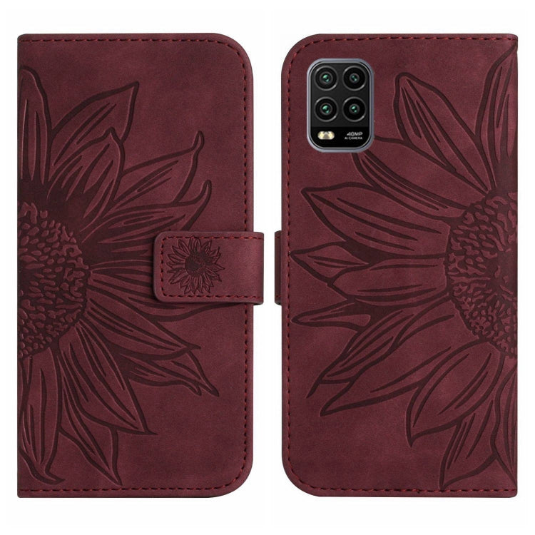 For Xiaomi Mi 10 Lite Skin Feel Sun Flower Pattern Flip Leather Phone Case with Lanyard