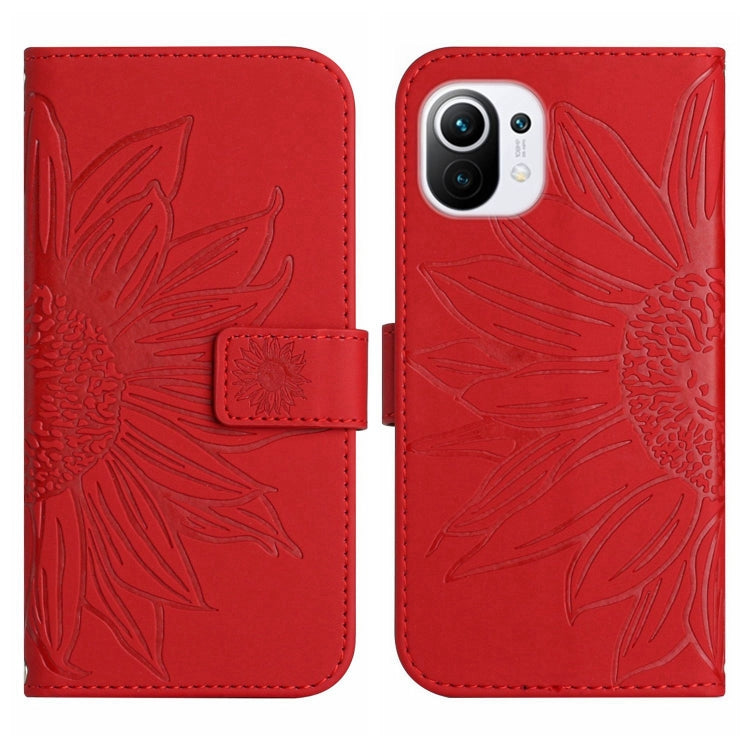 For Xiaomi Mi 11 Skin Feel Sun Flower Pattern Flip Leather Phone Case with Lanyard