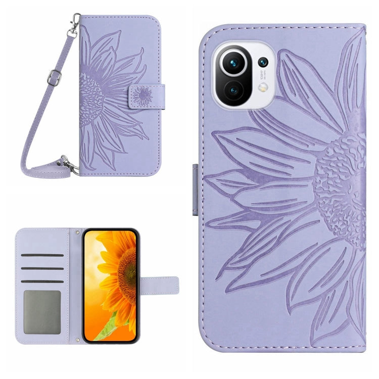 For Xiaomi Mi 11 Skin Feel Sun Flower Pattern Flip Leather Phone Case with Lanyard