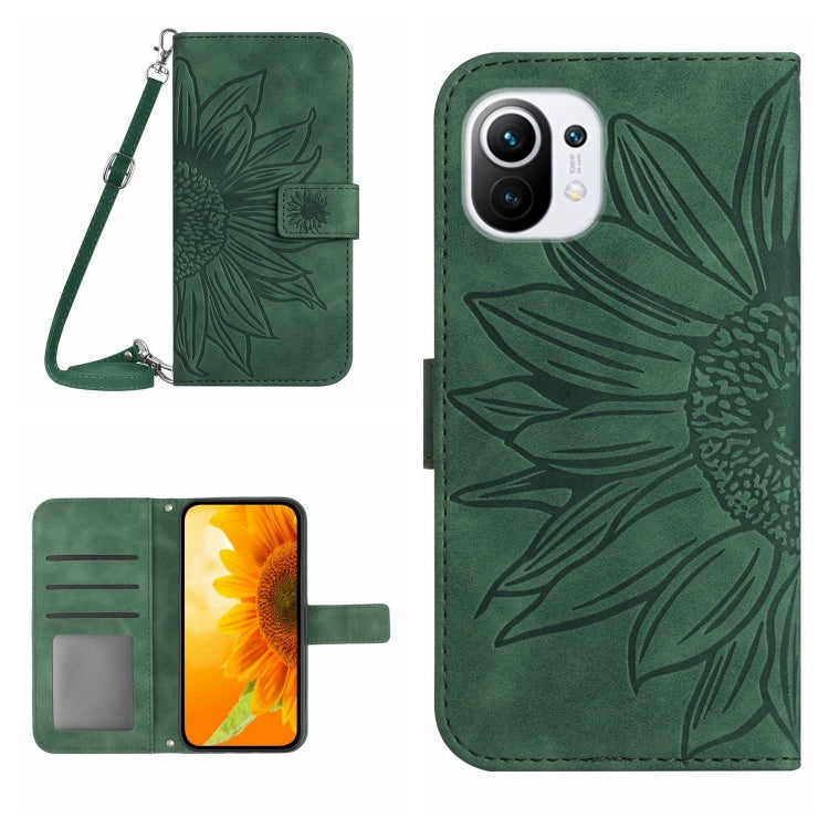For Xiaomi Mi 11 Skin Feel Sun Flower Pattern Flip Leather Phone Case with Lanyard
