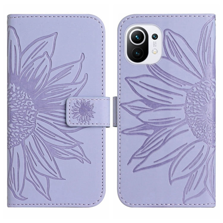 For Xiaomi Mi 11 Lite Skin Feel Sun Flower Pattern Flip Leather Phone Case with Lanyard