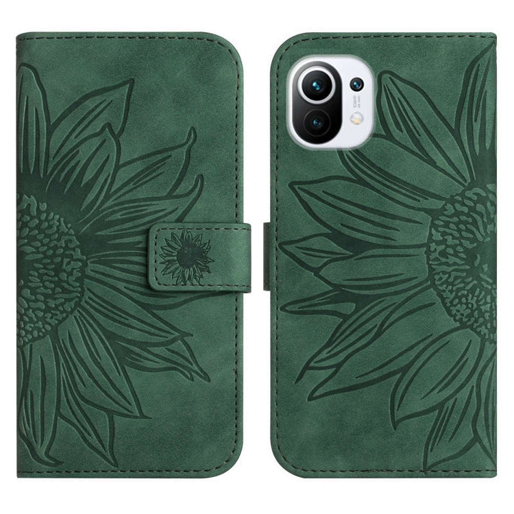 For Xiaomi Mi 11 Lite Skin Feel Sun Flower Pattern Flip Leather Phone Case with Lanyard