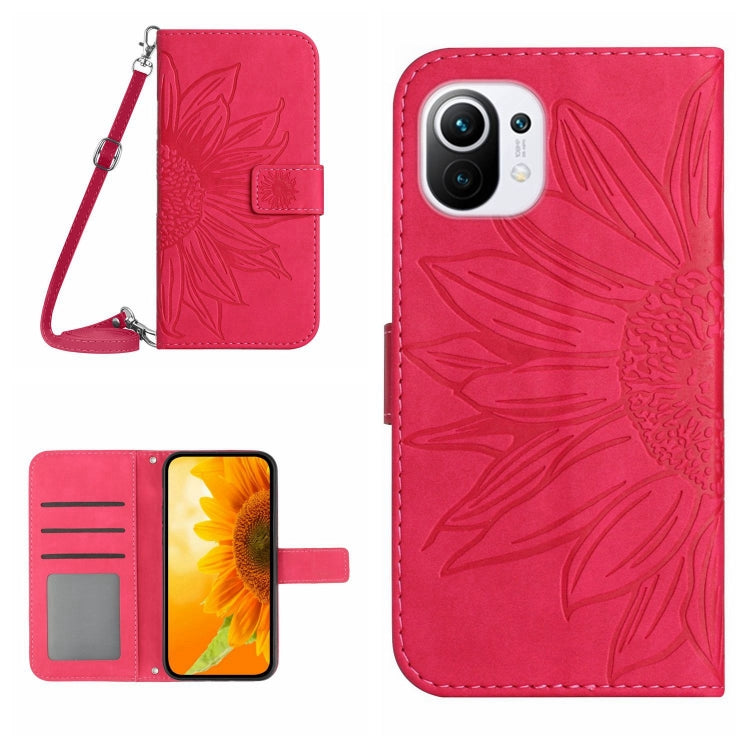 For Xiaomi Mi 11 Lite Skin Feel Sun Flower Pattern Flip Leather Phone Case with Lanyard