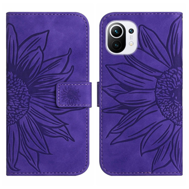 For Xiaomi Mi 11 Lite Skin Feel Sun Flower Pattern Flip Leather Phone Case with Lanyard