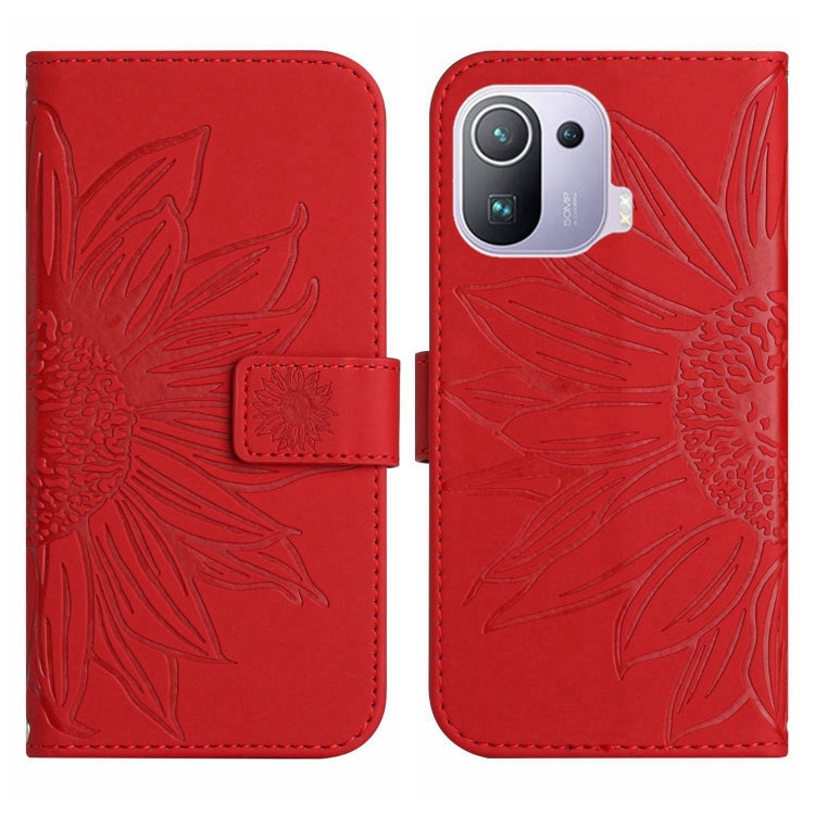 For Xiaomi Mi 11 Pro Skin Feel Sun Flower Pattern Flip Leather Phone Case with Lanyard