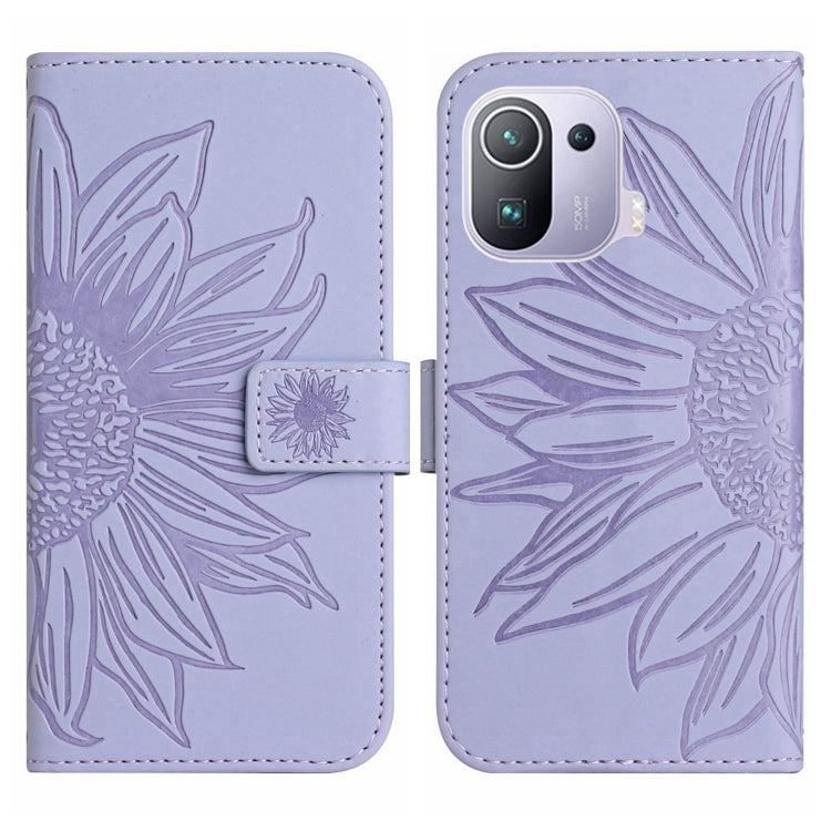 For Xiaomi Mi 11 Pro Skin Feel Sun Flower Pattern Flip Leather Phone Case with Lanyard