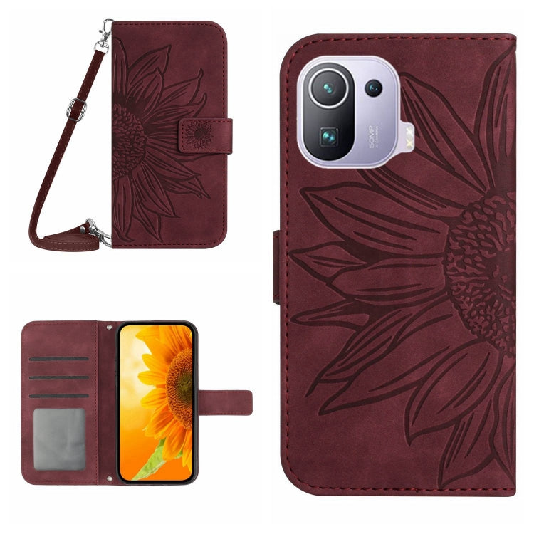 For Xiaomi Mi 11 Pro Skin Feel Sun Flower Pattern Flip Leather Phone Case with Lanyard