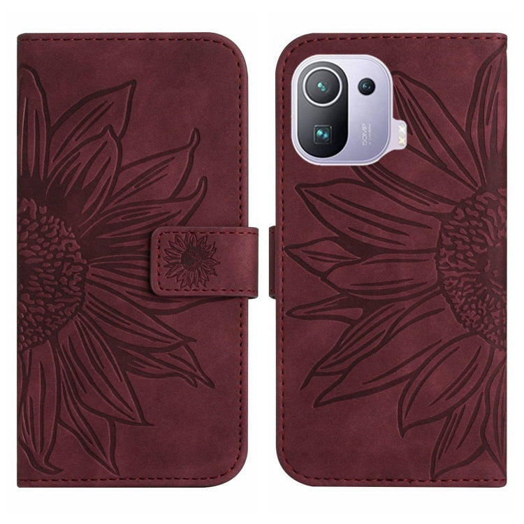For Xiaomi Mi 11 Pro Skin Feel Sun Flower Pattern Flip Leather Phone Case with Lanyard