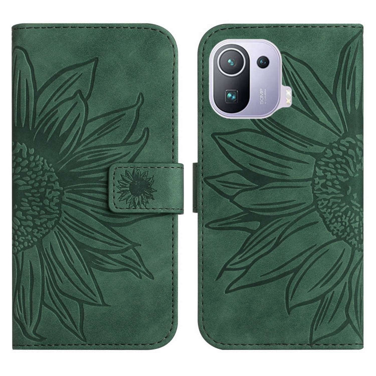 For Xiaomi Mi 11 Pro Skin Feel Sun Flower Pattern Flip Leather Phone Case with Lanyard