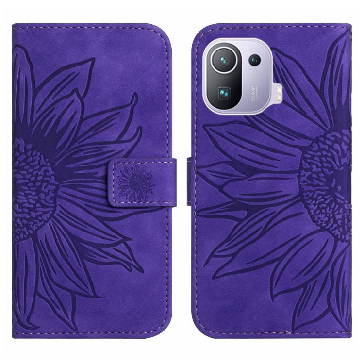 For Xiaomi Mi 11 Pro Skin Feel Sun Flower Pattern Flip Leather Phone Case with Lanyard
