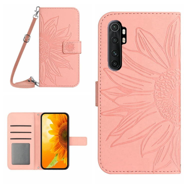 For Xiaomi Redmi Mi Note 10 Lite Skin Feel Sun Flower Pattern Flip Leather Phone Case with Lanyard