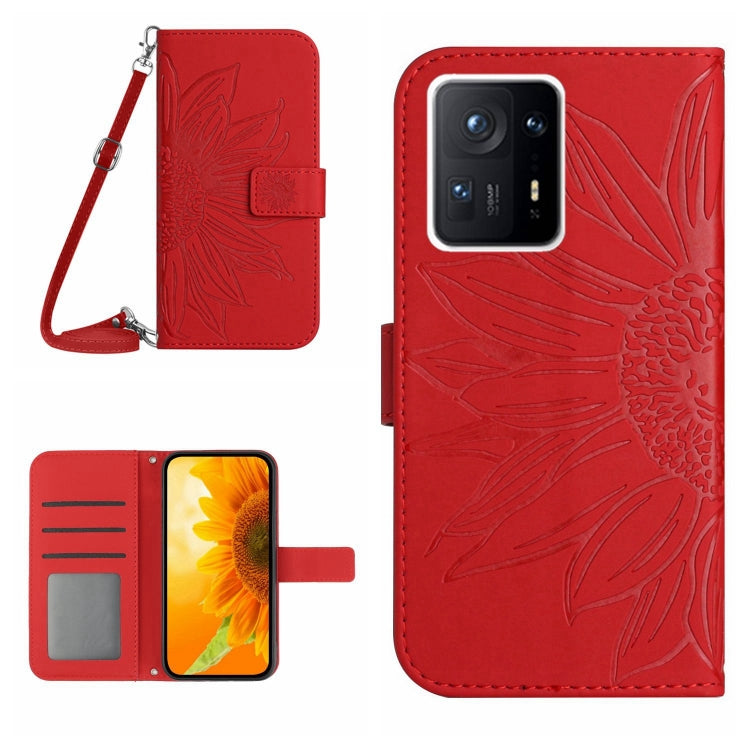 For Xiaomi Mi Mix 4 Skin Feel Sun Flower Pattern Flip Leather Phone Case with Lanyard