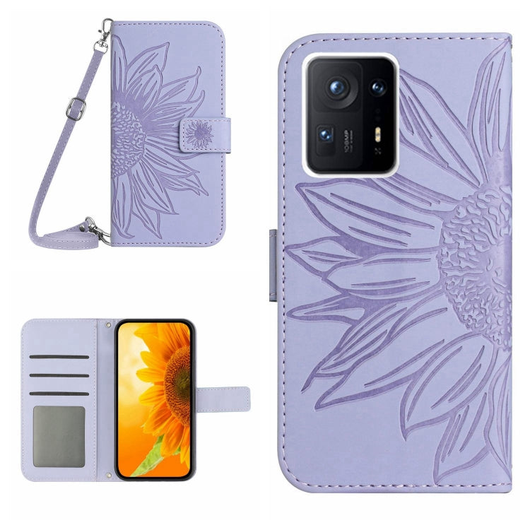 For Xiaomi Mi Mix 4 Skin Feel Sun Flower Pattern Flip Leather Phone Case with Lanyard