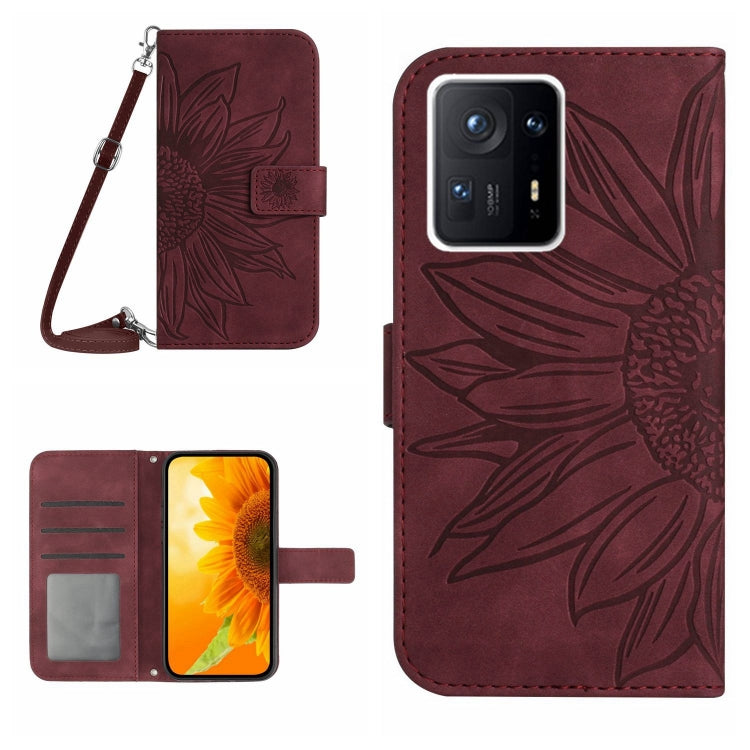 For Xiaomi Mi Mix 4 Skin Feel Sun Flower Pattern Flip Leather Phone Case with Lanyard