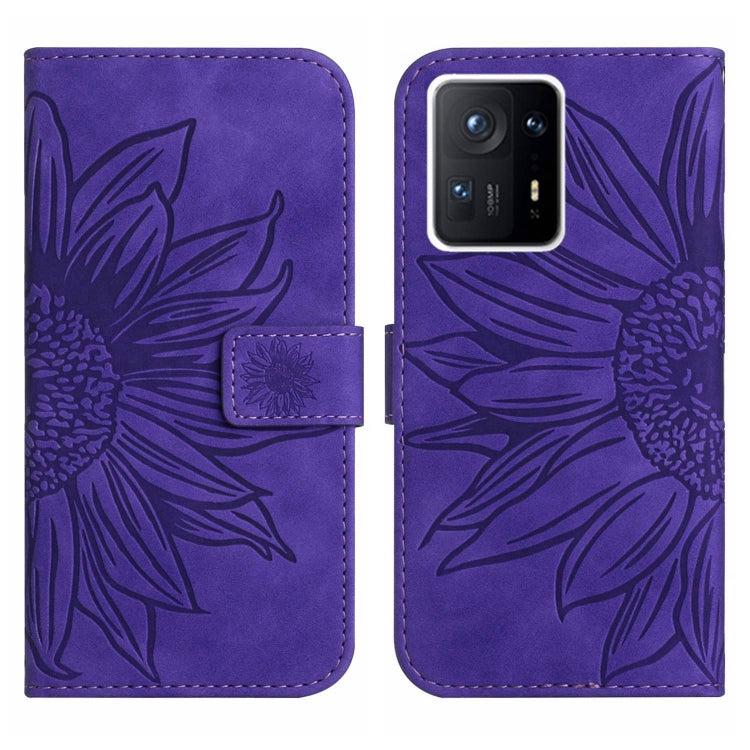 For Xiaomi Mi Mix 4 Skin Feel Sun Flower Pattern Flip Leather Phone Case with Lanyard