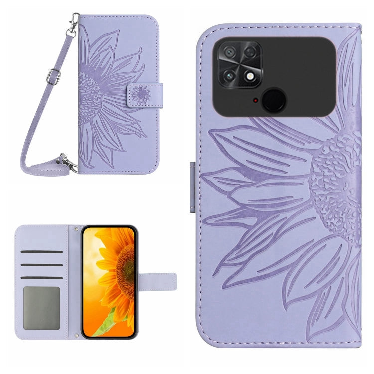 For Xiaomi Poco C40 Skin Feel Sun Flower Pattern Flip Leather Phone Case with Lanyard