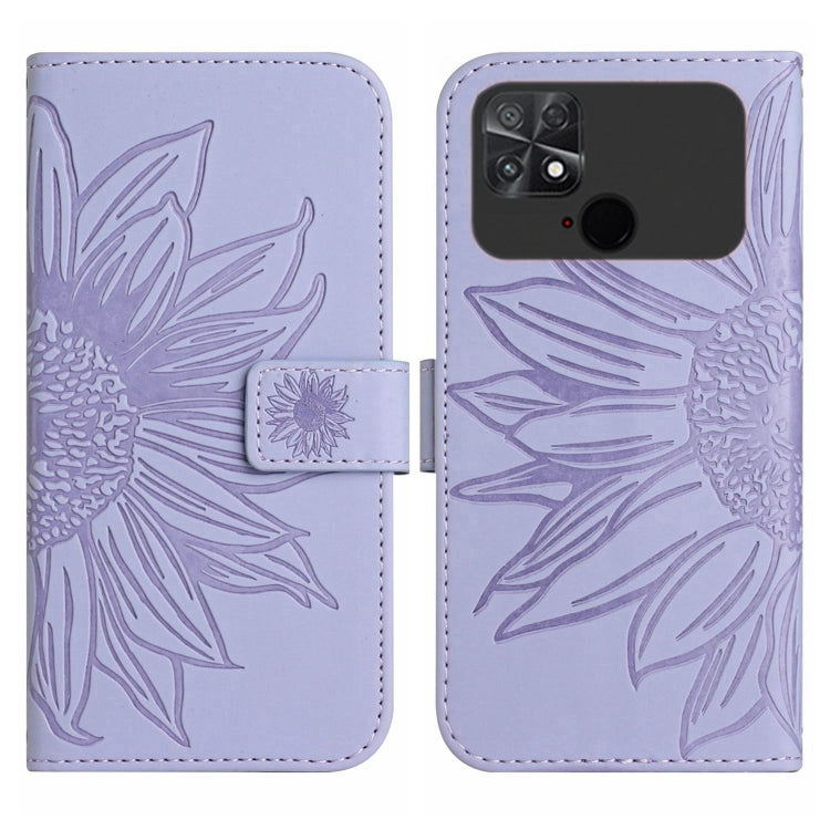 For Xiaomi Poco C40 Skin Feel Sun Flower Pattern Flip Leather Phone Case with Lanyard