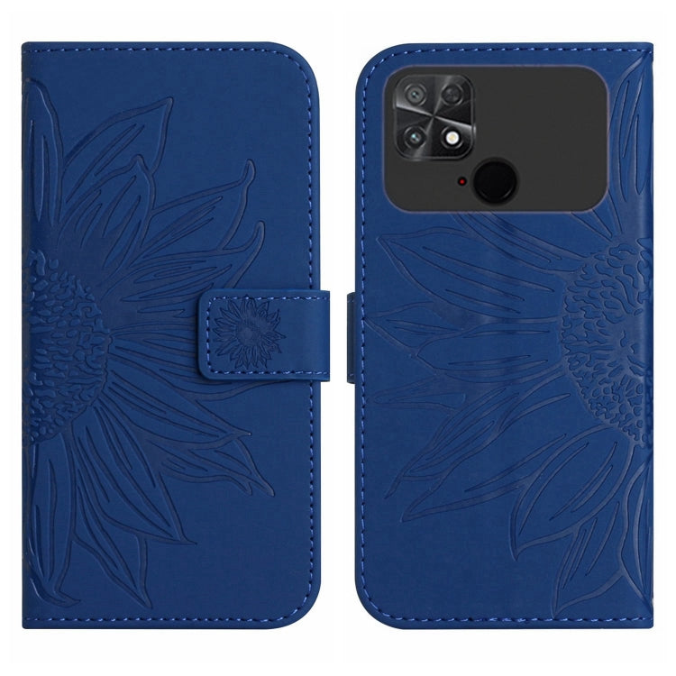 For Xiaomi Poco C40 Skin Feel Sun Flower Pattern Flip Leather Phone Case with Lanyard