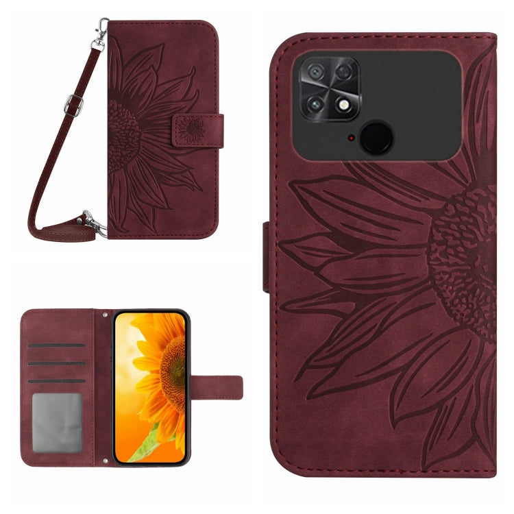 For Xiaomi Poco C40 Skin Feel Sun Flower Pattern Flip Leather Phone Case with Lanyard