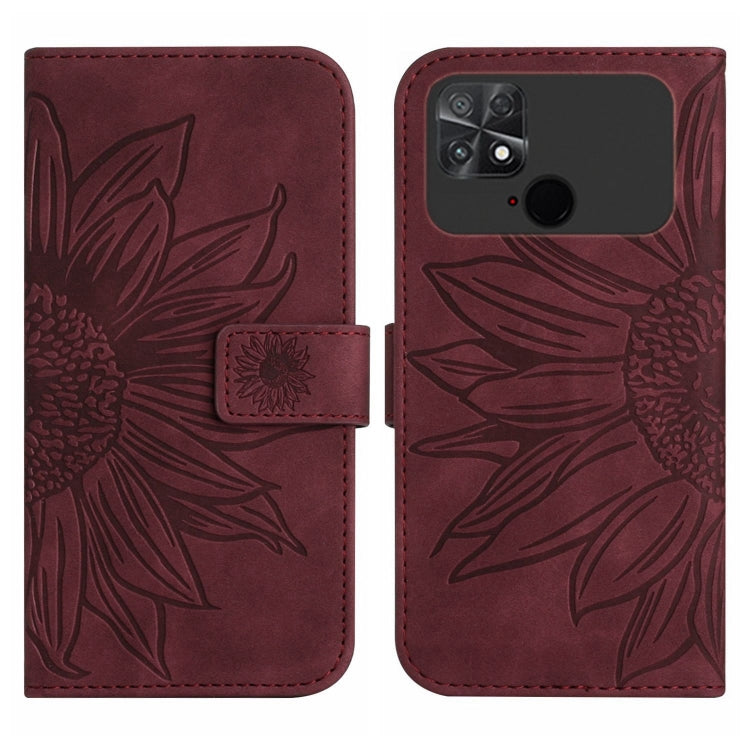 For Xiaomi Poco C40 Skin Feel Sun Flower Pattern Flip Leather Phone Case with Lanyard