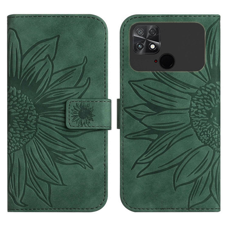 For Xiaomi Poco C40 Skin Feel Sun Flower Pattern Flip Leather Phone Case with Lanyard