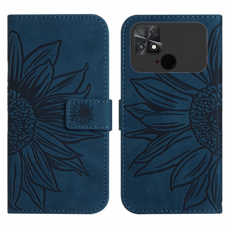 For Xiaomi Poco C40 Skin Feel Sun Flower Pattern Flip Leather Phone Case with Lanyard