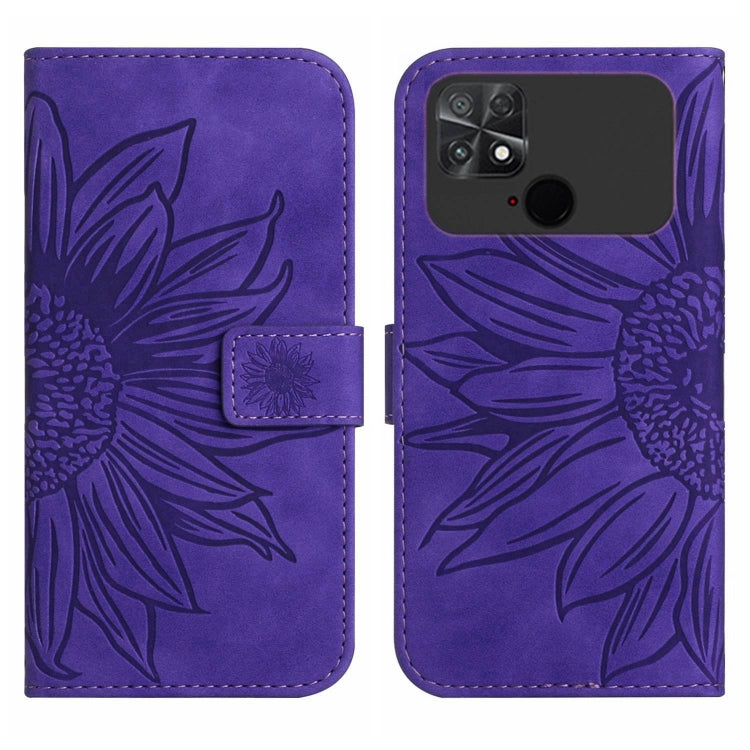 For Xiaomi Poco C40 Skin Feel Sun Flower Pattern Flip Leather Phone Case with Lanyard