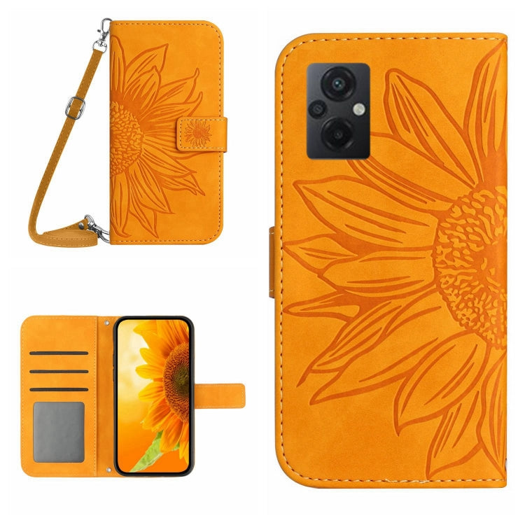 For Xiaomi Poco M5 / Poco M4 5G Skin Feel Sun Flower Pattern Flip Leather Phone Case with Lanyard