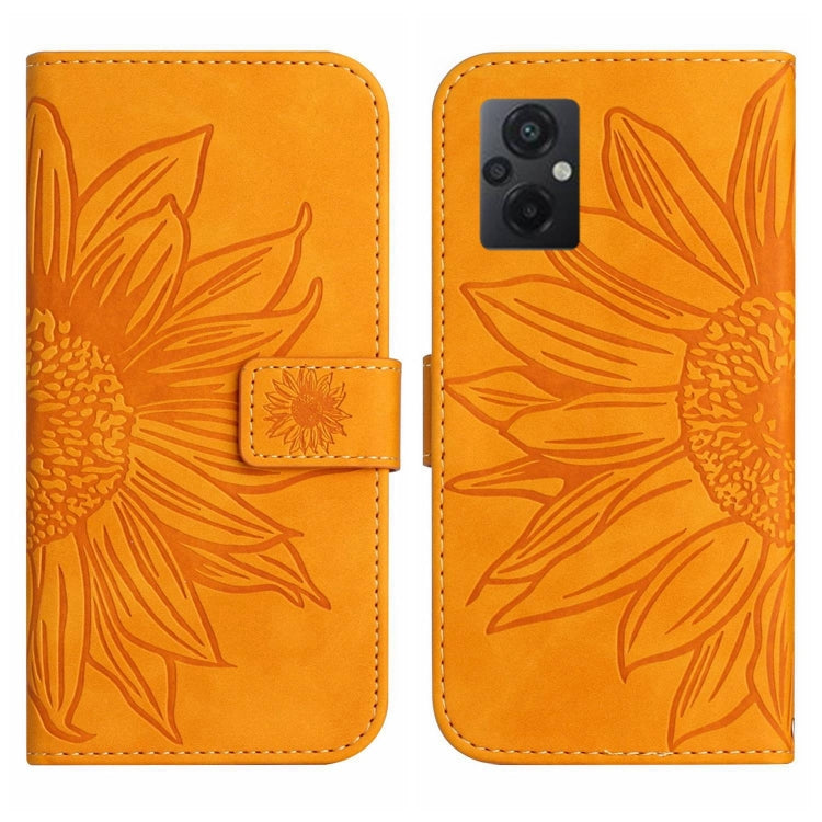 For Xiaomi Poco M5 / Poco M4 5G Skin Feel Sun Flower Pattern Flip Leather Phone Case with Lanyard