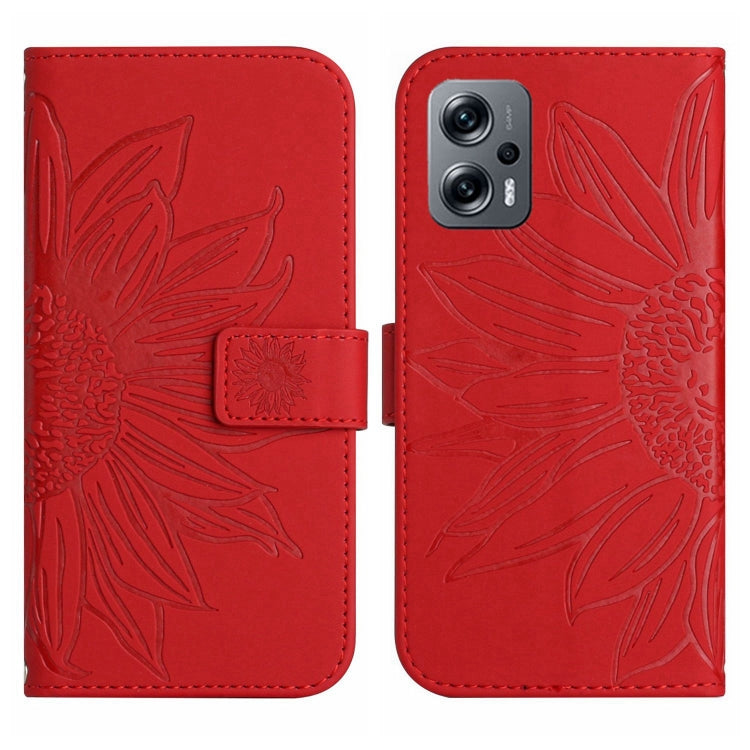 For Xiaomi Poco X4 GT Skin Feel Sun Flower Pattern Flip Leather Phone Case with Lanyard