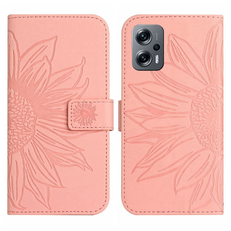 For Xiaomi Poco X4 GT Skin Feel Sun Flower Pattern Flip Leather Phone Case with Lanyard