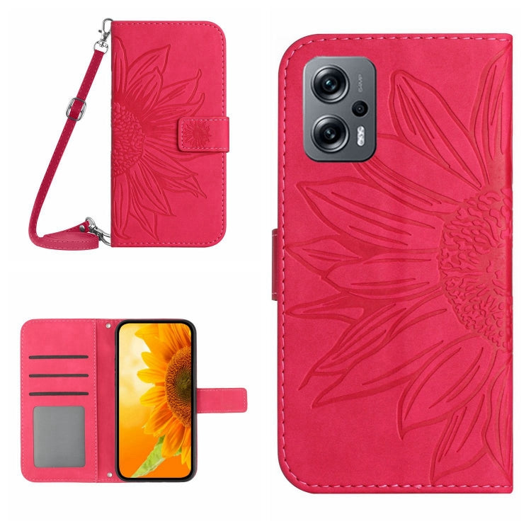 For Xiaomi Poco X4 GT Skin Feel Sun Flower Pattern Flip Leather Phone Case with Lanyard