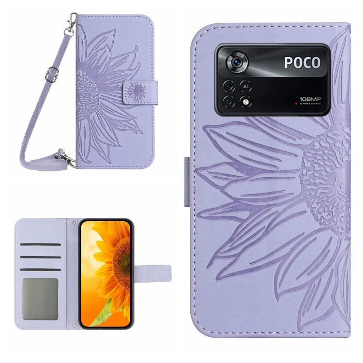For Xiaomi Poco X4 Pro 5G Skin Feel Sun Flower Pattern Flip Leather Phone Case with Lanyard